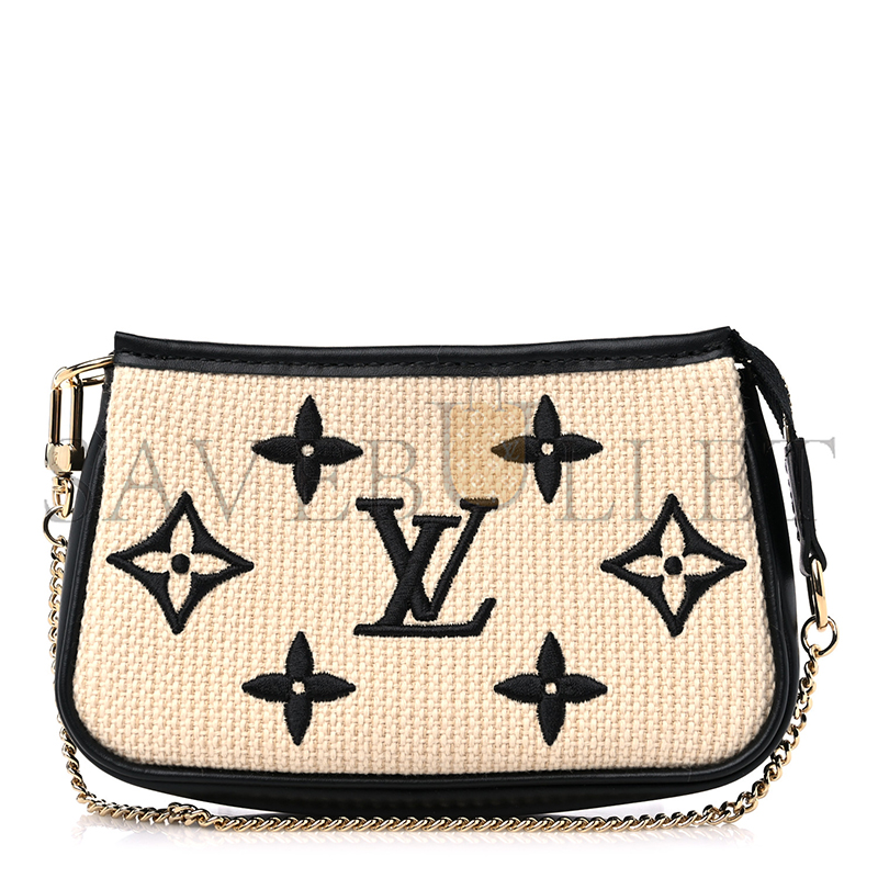 LOUIS VUITTON COTTON MONOGRAM GIANT MINI POCHETTE ACCESSORIES BEIGE BLACK M82472 (15.5*10.5*4cm)
